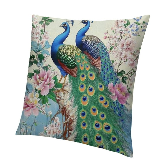 Patifu Peacock Pillow,Home Decorative Throw Pillow Cover with Flower  Cushion for Couch/Sofa/Bedroom/Livingroom/Kitchen/Car Square Pillow case 12x12in