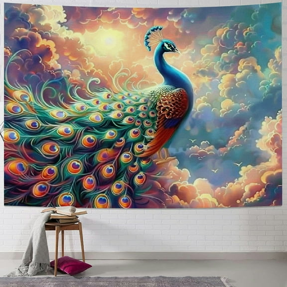 Patifu Peacock Tapestry Wall Hanging Unique Style Graphic Art for Home Decor Living Room Bedroom Apartment Farmhouse Dorm - 4 Sizes 40x30inch