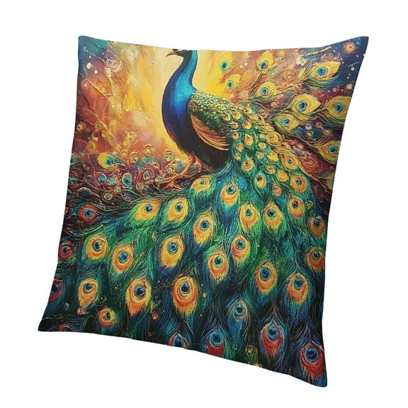 Patifu Peacock Throw Pillow Covers,Beautiful Bird Cushion Covers,Green Blue Yellow Cushion Cases ,Moon Pattern Decorative Square Pillowcases 12x12in