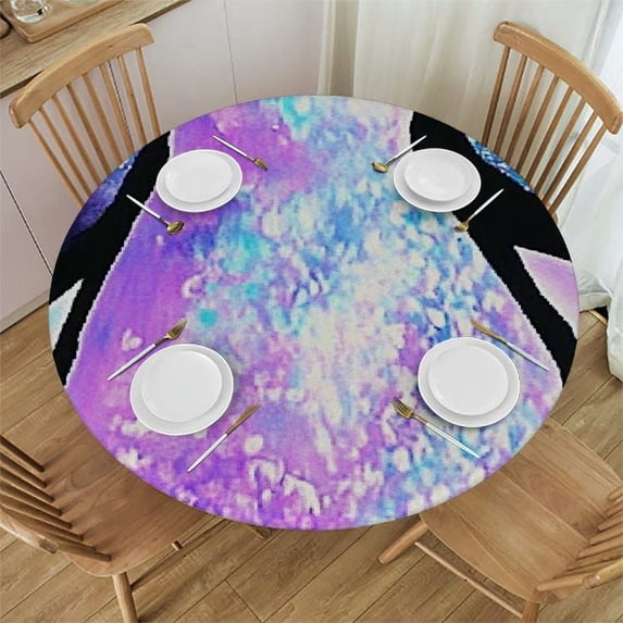 Patifu Penguin Flowers Round Tablecloth 100% Polyester Stain-Resistant for Indoor Outdoor Dining Weddings Parties Picnic Camping Kitchen Farmhouse Decor 46"-50