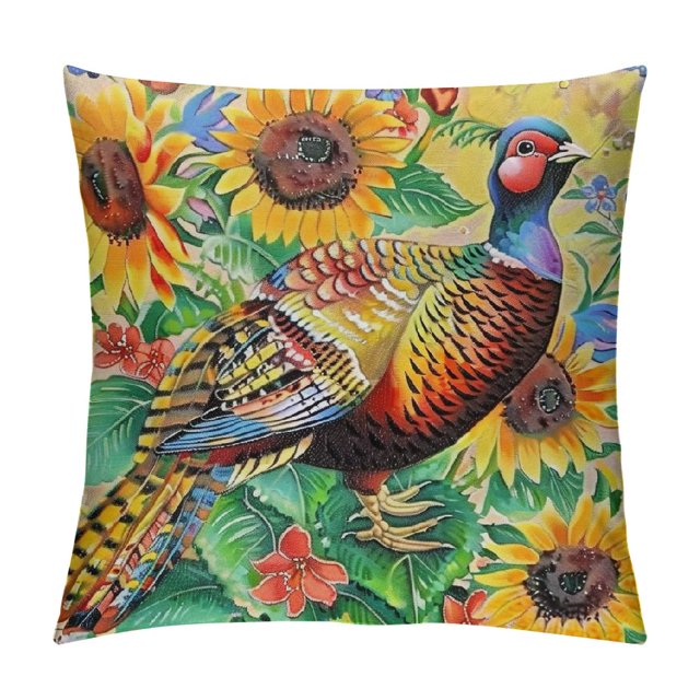 Patifu Pheasant Chicken Sunflower Throw Pillow Cover 18x18 Tie Dye