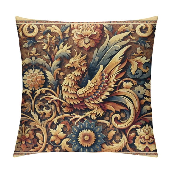 Patifu Phoenix Bird Flowers Graphic Decorative Cushion Throw Pillow Cover for Home Couch Living Room Sofa Bed, Short Plush Pillowcase Home Furnishing 18x18in