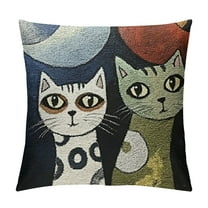 Patifu Picasso Cat Pillow Cover | Dark Gray Cat Pillows | Cute Cat Pillow | Abstract Cat Cushion | Cat Face on Pillow | Kitty Pillows | Cat Lover Gift | Hand Embroidered Wool Size  12x12in