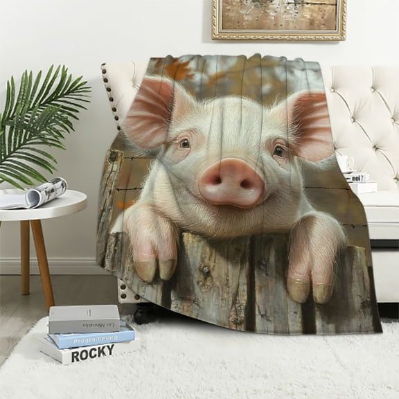 Patifu Pig Blanket Pig Gifts for Boys Throw Blanket,Pig Gifts Bedding Decor Farmhouse Rustic Pig Flannel Throw Blanket,Pig Stuff Lightweight Warm Soft Blanket for Bed Sofa Office 50x60in