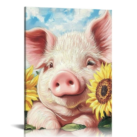 Patifu Pig Sunflower Painting Canvas Art Print for Living Room Bedroom Office Wall Decor 16x20 in