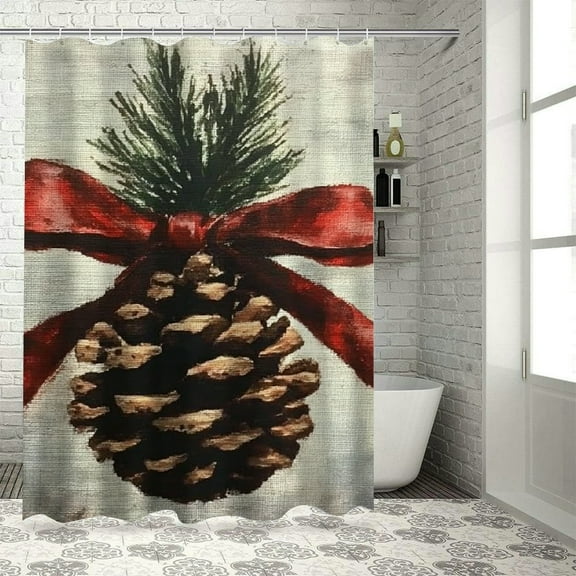 Patifu Pine Cone Chic Modern Bathroom Decor Shower Curtain with Hooks 100% Polyester Fiber Waterproof Bathroom Curtain 36"x72