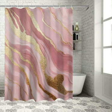 Patifu Pink Marble Gold Shower Curtain with Hooks 100% Polyester Chic Decor 36"x72