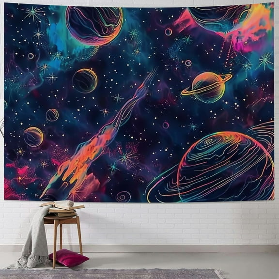 Patifu Planets Stars Space Art Tapestry Wall Hanging Unique Style for Home Decor Living Room Bedroom Apartment Dorm, Soft Plush Fabric, Multiple Sizes 40x30inch