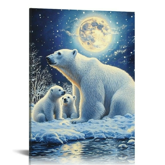 Patifu Polar Bear Cubs Snowy Canvas Print Wall Art Home Decor 12x16 in