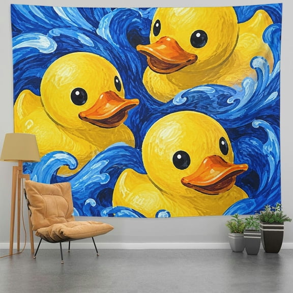 Patifu Polyester Fabric Wall Hanging Tapestry Three Ducks Ocean Waves 60*50in