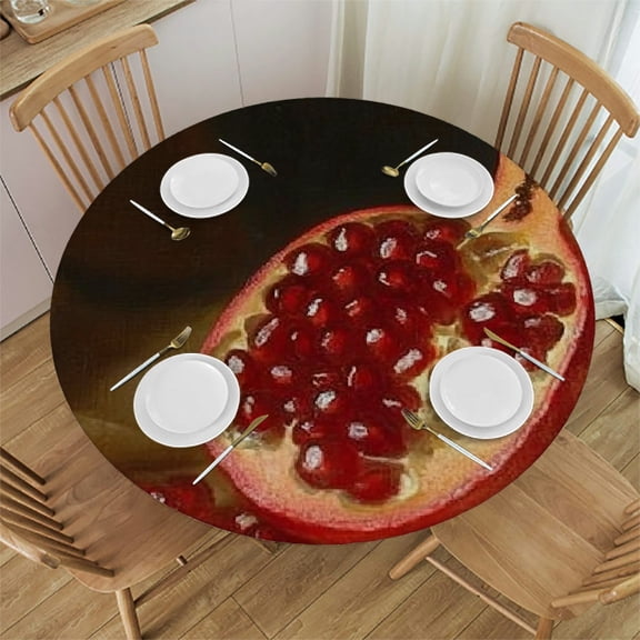 Patifu Pomegranate Seeds Round Tablecloth Stain-Resistant Indoor Outdoor Restaurant Wedding Party Dining Kitchen Farmhouse with Elastic Edge 38"-42