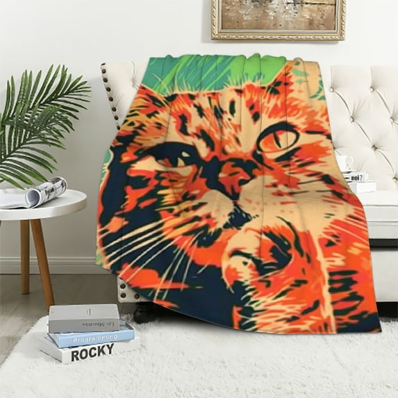 Patifu Pop Art Cat Warm Lightweight Blanket Soft Fleece Blankets, Throw Blanket for Living Rooms Sofa Decor Gifts All Seasons (Multiple Sizes) 50x60in