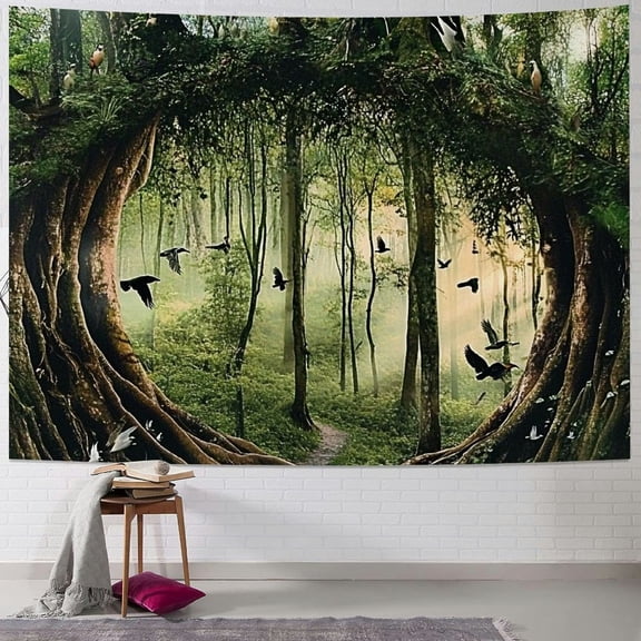 Patifu Popular Handicraft Moon Fantasy Design Tapestry Flower Tapestry Colorful Plant Wall Carpet Bedroom, Daily Fantasy Forest Decoration Tapestry for Dormitory 60x50inch
