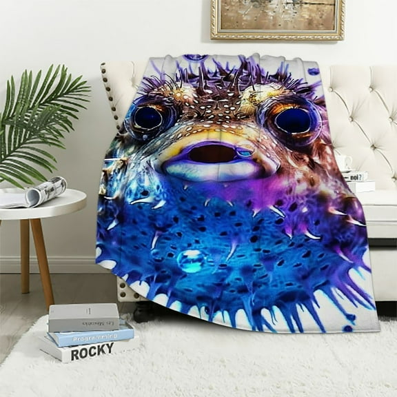 Patifu Puffer Fish Bubbles Warm Lightweight Blanket Soft Fleece Throw Blanket Living Room Sofa Decor Gifts All Seasons 60x80in