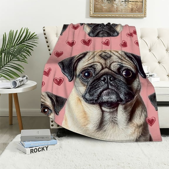 Patifu Pug Blanket Throw Blanket for Bed Sofa Travel and Camping, Super Soft Cozy Flannel Plush Blanket, Pug Blanket for All Seasons Pug Decor Pug Gift for Adult Kids  40x50in