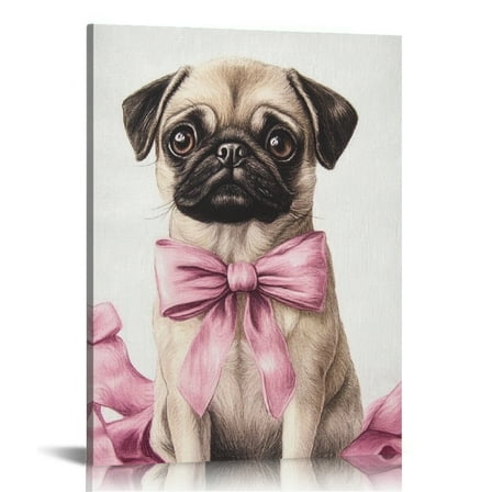 Patifu Pug Dog Pink Bow Canvas Wall Art Home Decor 16x20 12x16 in