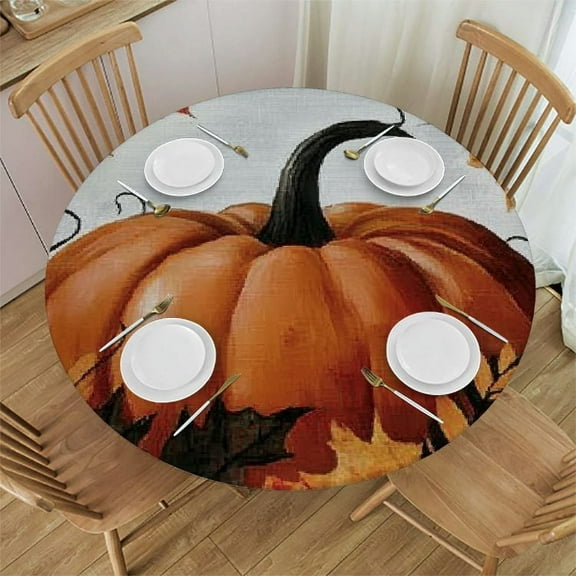 Patifu Pumpkin Leaves Fall Round Tablecloth Stain-Resistant Ideal for Indoor & Outdoor Use Home Kitchen Parties Holiday Dinner Single-Sided Printing 42"-46