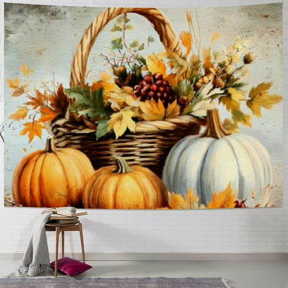 Patifu Pumpkins Cornucopias Harvest Tapestry Wall Hanging Unique Style for Home Decor Thanksgiving Day Gift 40x30inch