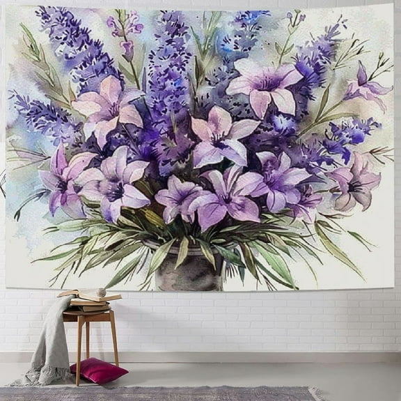 Patifu Purple Flowers Tapestry Wall Hanging Unique Style Graphic Tapestries Home Wall Decor Art for Living Room Bedroom Apartment Farmhouse Dorm 40x30inch