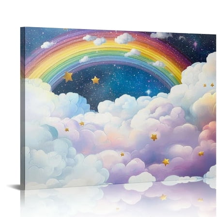 Patifu Rainbow Clouds Stars Canvas Wall Art Home Decor 24x36 20x16in