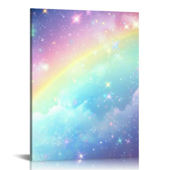 Patifu Rainbow Stars Sky Print Canvas Wall Art for Home Decor 16x20 in