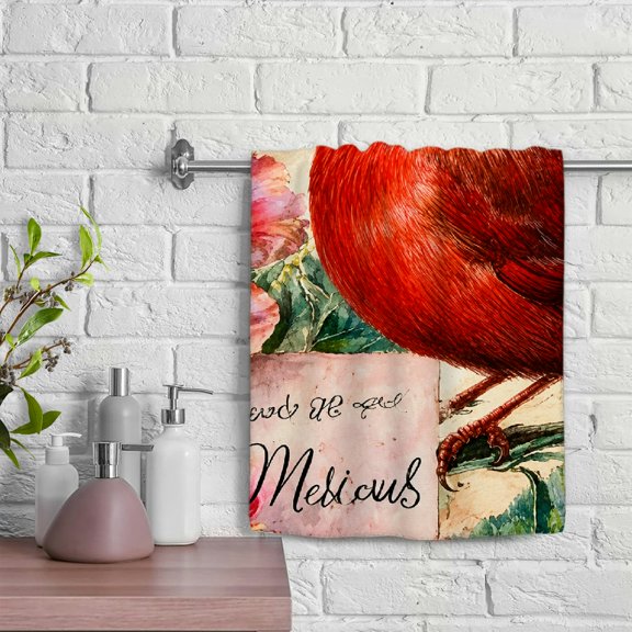 Patifu Red Bird Flowers Absorbent Microfiber Hand Towels for Bathroom Kitchen Spa 29.5x13.8 Inches 29.5x13.8in