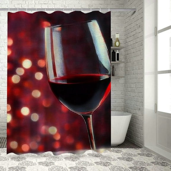 Patifu Red Wine Glass Shower Curtain Set with Hooks 100% Polyester 36"x72