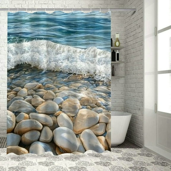 Patifu Rocks Water Beach Shower Curtain 100% Polyester Chic Modern Decor 36"x72