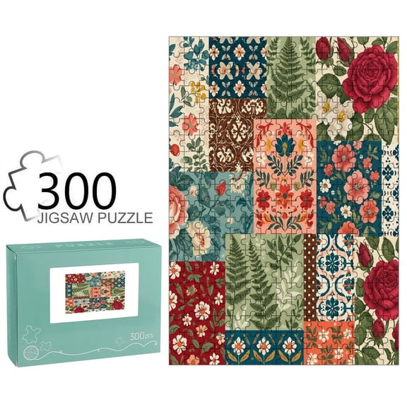 Patifu Rose Floral Patchwork Collage Jigsaw Puzzle for Adults,Precision‑Cut Cardboard Puzzle with Reference Poster for Relaxation,Family Game and Gift‑Ready