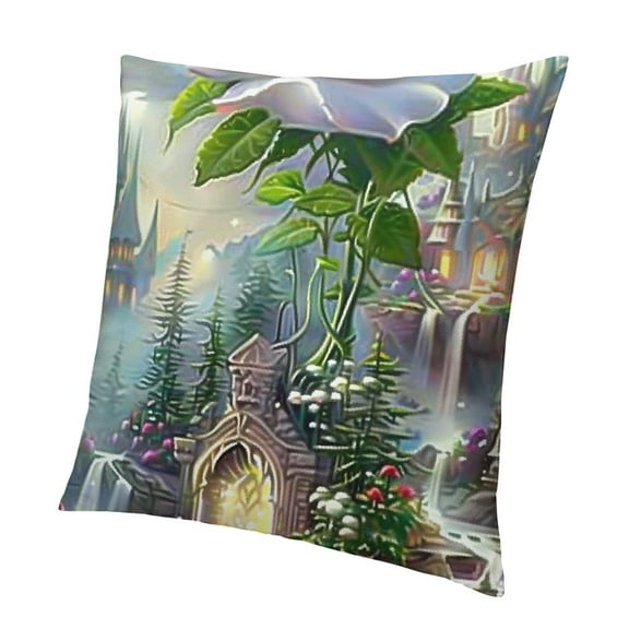 Patifu Rose Forest Castle Pillow Case, Aesthetic Decorative Home Furnishing Short Plush 22x22in