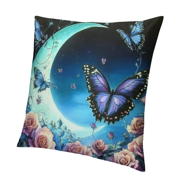 Patifu Rose Moon Throw Pillow Covers Blue Dreamy Butterfly Girls Pillow Covers Purple Starry Sky Cushion Cases for Kids Boys Teen,Flowers Animal Decor 20x20in