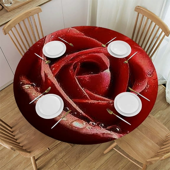 Patifu Roses Water Droplets Round Tablecloth Stain-Resistant Washable for Indoor Outdoor Restaurants Weddings Parties Home Decor 31"-35