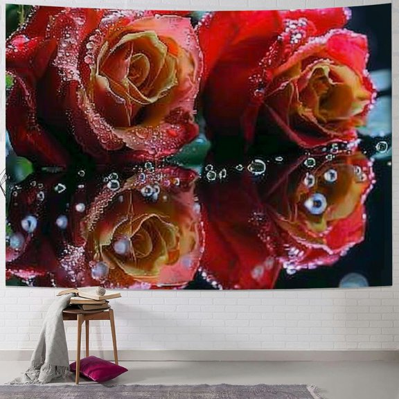 Patifu Roses Water Droplets Tapestry Wall Hanging Unique Style Graphic Tapestries Home Wall Decor Art for Living Room Bedroom Apartment Farmhouse Dorm 40x30inch