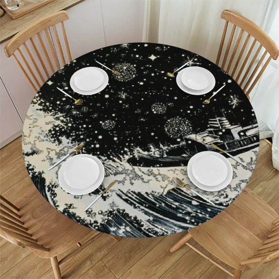 Patifu Round Tablecloth 100% Polyester Stain-Resistant Washable for Indoor Outdoor Restaurants Weddings Parties Kitchen Dining Picnic Camping 38"-42