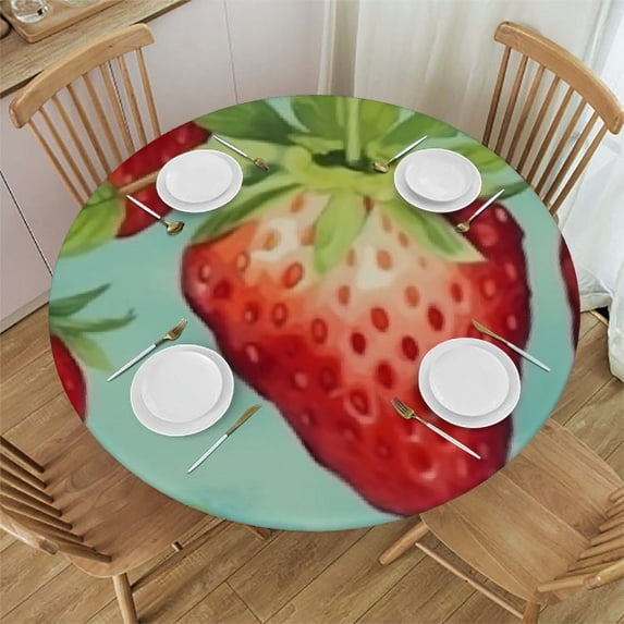 Patifu Round Tablecloth, Strawberries Leaves Theme 100% Polyester Tablecloths Stain-Resistant Washable Indoor Outdoor Dining Table Decoration, Wedding Party Restaurant Supplies 31"-35