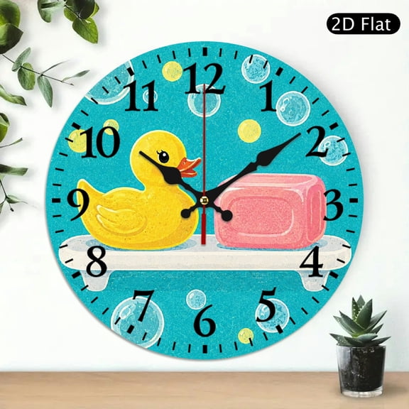 Patifu Rubber Duck Soap Bar Bubbles Wall Clock Battery Operated Silent Sweep Movement 10x10in
