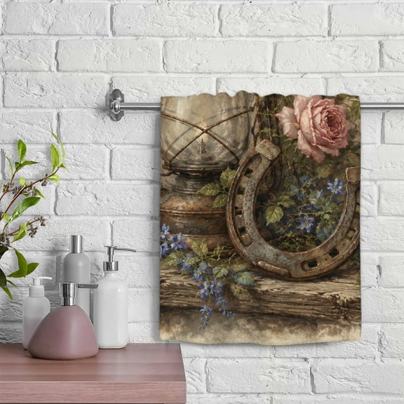 Patifu Rusty Lantern Roses And Horseshoe Soft Polyester Bath Towel 29.5x13.8 Inches 29.5x13.8in