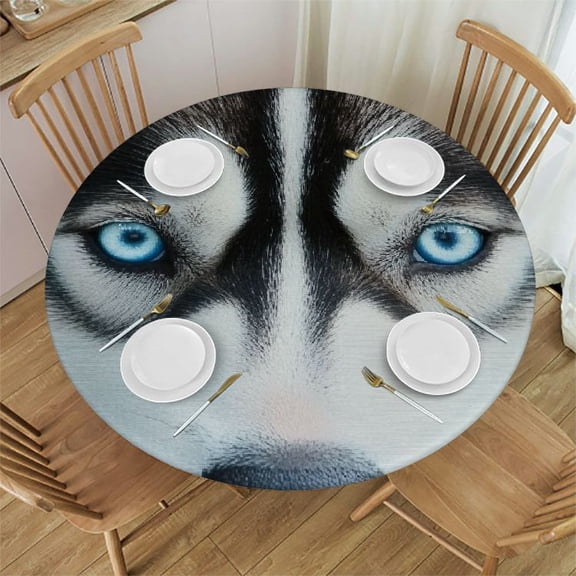 Patifu Sad Husky Dog Round Tablecloth Stain-Resistant Washable Ideal for Indoor Outdoor Restaurants Weddings Parties Picnic Dining Kitchen Farmhouse Camping - Multiple Sizes Available 54"-58
