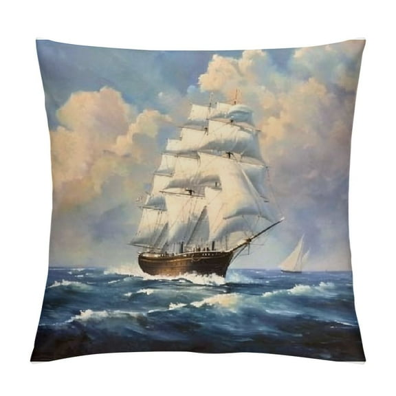 Patifu Sailboat Ocean Sky Graphic Decorative Cushion Throw Pillow Cover Home Couch Living Room Sofa - Short Plush Material 12x12in
