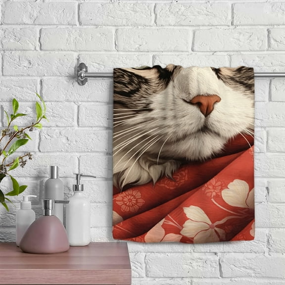 Patifu Sakura Cat Absorbent Hand Towels, 100% Polyester For Bathroom Hotel Gym Spa Funny Kitchen Towels, Hand Towel For Kitchens Bathrooms Showers