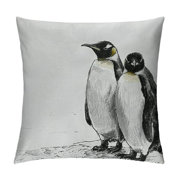 Patifu Sea Animals Throw Pillow Cushion Cover, Hand Drawn Art Penguins Aquatic Flightless Birds Polar South Pole Wildlife, Decorative Square Accent Pillow Case, Charcoal Black White 20x20in