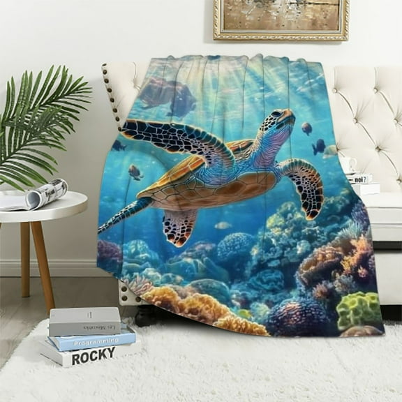 Patifu Sea Turtle Blanket for Kids Women Adults, Flannel Sea Turtle Blankets Gifts, Beach Ocean Turtles Throw Blanket for Sofa Couch Bed Living Room Soft Warm Cozy Sea Turtle Decor 40x50in