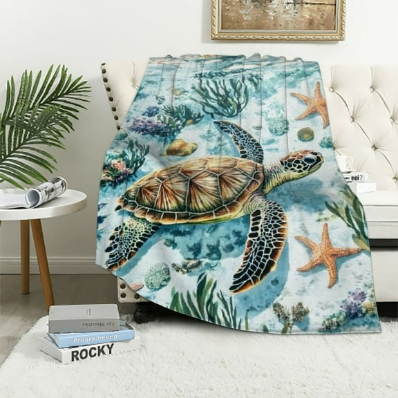 Patifu Sea Turtle Blanket, Ultra Soft Turtle Throw Blanket for Boys Girls, Sea Turtle Ocean Animal Pattern Blanket Decor Gifts for Couch Sofa Bed,Turtle Lovers Gifts -Kids/Throw Size 40x50in