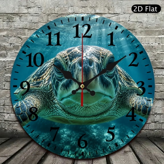 Patifu Sea Turtle Underwater Closeup Wooden Wall Clock 10 Inch Silent Sweep Movement 12x12in