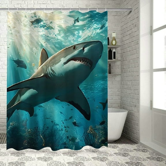Patifu Shark Fish Sunlight Bathroom Shower Curtain Set with Hooks 36"x72