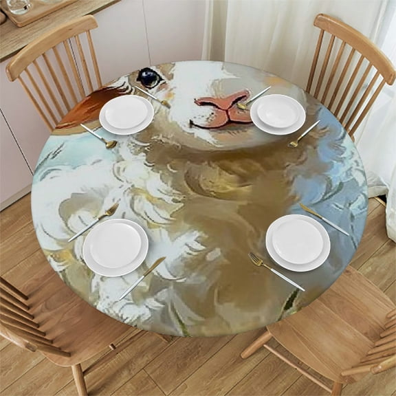 Patifu Sheep Grass Flower Round Tablecloth with Elastic Edge, Stain-Resistant and Washable, Ideal for Indoor and Outdoor Use, Home Decor 31"-35
