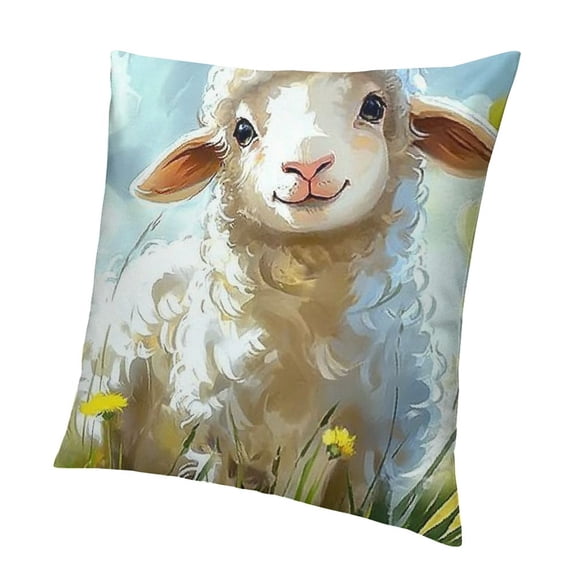 Patifu Sheep Grass Flower Square Short Plush Pillowcase Home Furnishing 12x12in