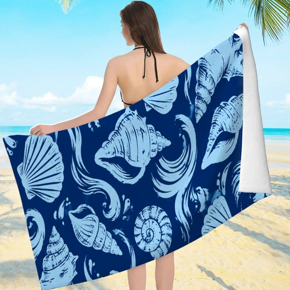 Patifu Shell Wave Travel Beach Towel - Ultra-Soft Microfiber Machine Washable, Beach Pool Great Gift