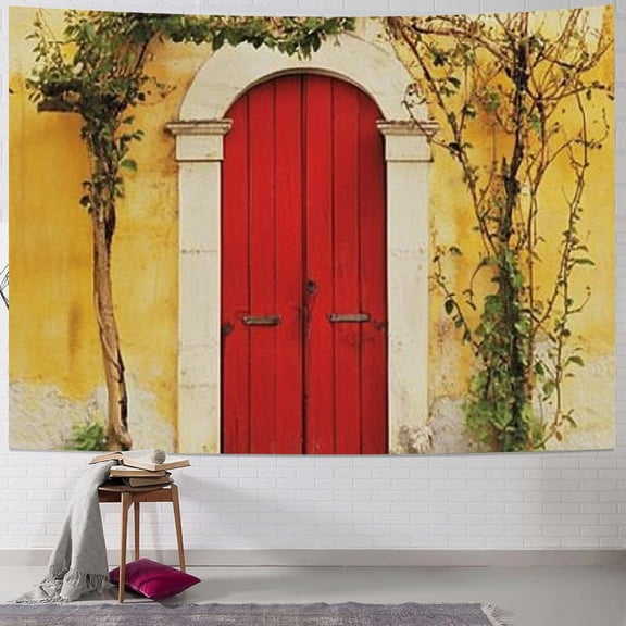 Patifu Shutters Tapestry, Doorway with Blinded Door and Window to the House Italy Art, Wall Hanging for Bedroom Living Room Dorm Decor 60x50inch