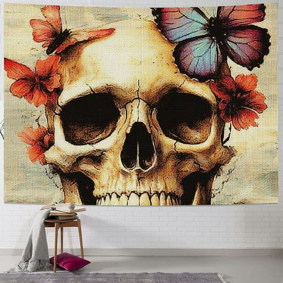 Patifu Skull Butterfly Surrealism Tapestry Wall Hanging Unique Style Graphic Tapestries for Home Wall Decor 40x30inch